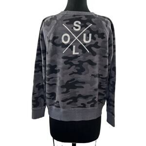SOULCYCLE Gray Black Camo Cotton Crewneck Long Sleeve Pullover Sweatshirt Size S